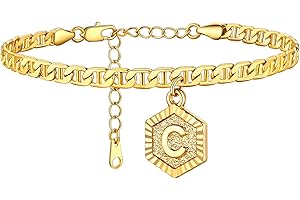 U7 Tobillera Letras Iniciales A-Z de Mujer Cadena Fina Marinera Fígaro Ajustable Pulsera de Tobillo con Colgante Hexagonal Joyería Alfabeto de Verano para Vacaciones