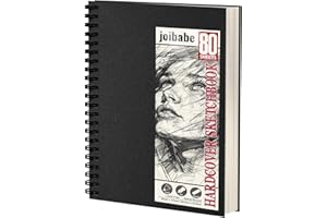 JOIBABE A4 Sketchbook, 100 g/m², Drawing Pads with Spiral Bound, 80 Sheets (160 Pages), DIN A4 Colouring Pad with Hard Cover, Professional Sketch Pad for Children and Adults, Ideal for Sketches