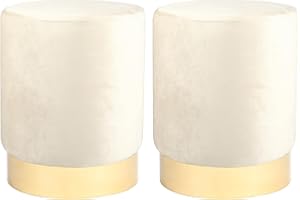 Harbour Housewares Velvet Round Foot Stools - Cream with Gold Base - Pack of 2 - Small Modern Dressing Table Stool Pouffe Footstool Vanity Stools Vanity Chairs Footstools for Living Room, Bedroom