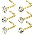 BLESSMYLOVE 316L Surgical Steel 22g/20g/18g Nose Rings Studs L-Shape Nose Nostrial Piercing Body Jewerly L Shaped Nose Studs 1.5mm 2mm 2.5mm 3mm CZ Nose Screw Studs Rings for Women