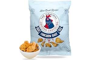 THE ORIGINAL CHICKEN CRACKLING Chicken Crackling Hand Cooked Snack. NEW Double Cooked Recipe, Sea Salt Flavour. Low Carb, High Protein, Keto, Gluten Free Alternative to Pork Scratchings. 10x 40g Bags