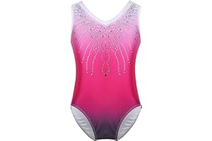 IEFIEL Maillot de Gimnasia Rítmica para Niña Leotardo de Ballet sin Manga con Pedrería Brillante Maillot de Bailarina Disfraz de Baile Competición 1-14 Años