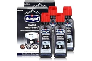 durgol Swiss espresso, decalcificante speciale, per macchine da caffè di tutti i tipi e tipi, facile da pulire senza tempo di posa e residui, versione tedesca, 4 x 125 ml