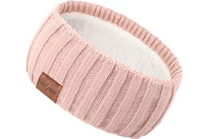 DRESHOW Women Warm Knitted Headband Cold Winter Ear Warmer Elastic Crochet Head Wraps Thick Fleece Lining Hair Bands