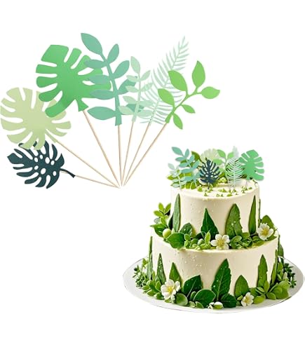 48 pièces Feuille de Tortue Cupcake Toppers Décoration de Gâteau Feuille de Tortue, Feuilles Tropicales Deco en Papier Palmier Tropical Gâteau Décorations pour Mariage d'anniversaire Hawaiian Jungle