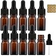 Alledomain 10Pcs, 5ml Amber Glass Bottles with Dropper Pipettes, Mini Empty Dropper Bottles Plastic Black Cap Refillable Sample Container for Essential Oil/Aromatherapy Blends/Chemical Liquid