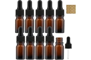 Alledomain 10Pcs, 5ml Amber Glass Bottles with Dropper Pipettes, Mini Empty Dropper Bottles Plastic Black Cap Refillable Sample Container for Essential Oil/Aromatherapy Blends/Chemical Liquid