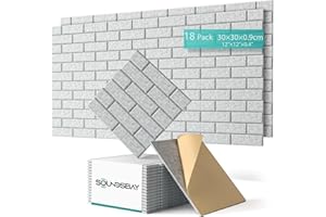 Soundsbay Płyty akustyczne, samoprzylepne, 18 sztuk, izolacja akustyczna, ściany o wysokiej gęstości, płyty wygłuszające, do obróbki akustycznej i dekoracji ścian, 30 x 30 x 0,9 cm (kolor szary)