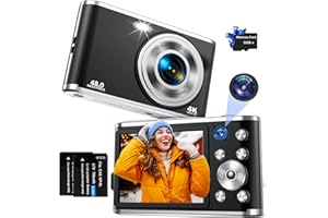 YOODEE Cámara Digital, AutoFocus 4K Cámara Compacta Cámara fotográfica con Tarjeta de Memoria de 32 GB con cámara Dual HD 48 MP Zoom Digital 16X Pantalla Grande de 2,8" para Principiantes