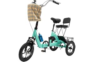 CHIMHOON Rower trójkołowy 14" dla dorosłych, Cruising Premium Cargo, składany rower dla dorosłych z koszem na zakupy i oparciem, dla dorosłych i młodzieży, 155-180 cm, maks. 180 kg