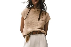 Saodimallsu Damski T-shirt sweter letni krótki rękaw sweter z dzianiny górna część okrągły dekolt lekki sweter z dzianiny basic topy koszulka koszulka z kieszenią