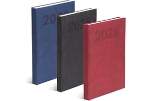 evelay 2026 Diary A4 Page a Day - Luxury Smooth Padded Cover with Ruled Pages - Daily Desk Planner Organiser for Home Office & School (Navy)