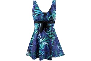 ECUPPER Womens Plus Size Swimsuit One Piece Skirted Swimwear Tummy Control Swimming Costume with Shorts
