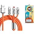 LitVibes 3 in 1 Fast Charging Cable,Portable 120W Charger Cord/Wire Compatible with iOS,Type-C,Micro Phones,Car/Travel 6A Retractable Zinc Alloy Charging Data Cable,Light Emitting Diode - Orange