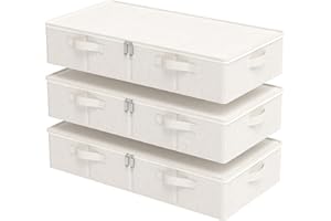 ENUMAIL Underbed Storage Boxes, Foldable Under Bed Drawer, Fabric Closet Container with Lid for Organizing Clothes, Sheets, Blankets, Comforter, 80x40x15cm, Beige, 3 Pack