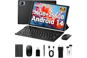 TIGERFU Tablet 10,4 Pollici Android 14.0, 4G LTE+5G WiFi, 36GB RAM+256GB ROM (1TB TF), Octa-Core Processor, 1920*1200, 8000mAh, 13MP+8MP, BT5.0, FHD,Tablet in offerta con Tastiera丨Mouse丨Penna - Nero