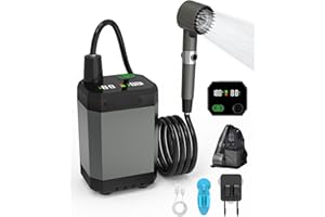 INSSISAIN Ducha Portatil Camping,IPX8 Impermeable Recargable Ducha,6000mAh batería Recargable,Pantalla Digital Inteligent para Camping Viajes jardín Coche Lavado animale domestico