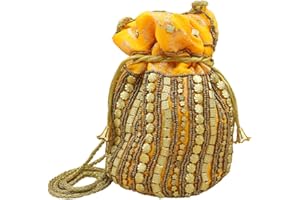 Elevanty | Bombonera Hindú - Potli con cordón - Bolso de mano elegante, casual y fiesta - Bolsa con lentejuelas y abalorios - Saco para mujer