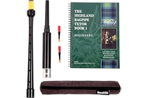 Barefoot Bagpiper Practice Bagpipe Chanter Standard Length, 18 inches. Includes Tan Carry Case. 2 Quality Reeds and Piping Institute of Scotland Highland Bagpipes Tutor Book 1