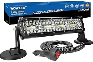 WOWLED Magnetische LED-Lichtleiste, Superhelle 12 Zoll Combo Beam Zigarettenanzünder Lichtleiste 6000K mit starken Magneten 4-Wege-Montage, 12V 24V Traktor Arbeit Lichtleiste für ATV Autos Anhänger