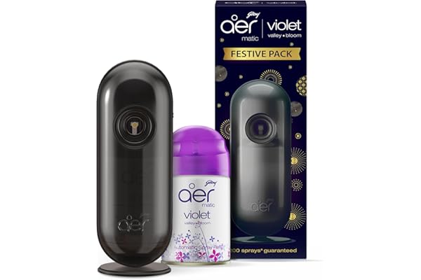 Godrej aer Matic Kit (Machine + 1 Refill) - Automatic Room Fresheners with Flexi Control Spray | Violet Valley Bloom | 2200 S