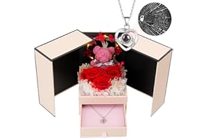 ChicDwell Eternal Rose Gift Set with LED Light & "I Love You" Necklace – Preserved Pink Rose Bear, Perfect Women's Day, Birthday, Anniversary & Romantic Gift for Her