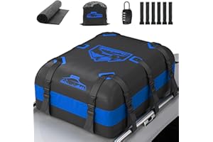 Rymopuey Roof Bag, Waterproof Car Roof Bag No Rack Needed, Car Roof Box with Anti-Slip Mat and 8 Heavy-Duty Straps, Folding Soft Roof Box for Cars with/Without Rack (Blue-20Cubic)