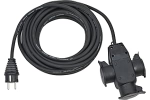 Brennenstuhl Baustellen-Verlängerungskabel mit 3-Fach Gummikupplung IP44 (10m, mit integrierter Vorrichtung zum Befestigen, Gebrauch im Innen- und Außenbereich)