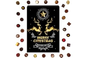 ‎HALLINGERS GENUSS MANUFAKTUR Hallingers Goldene Elche - Adventskalender Pralinen Geschenk handmade teils mit Alkohol aus Edelkakao Schokolade (Box) - Adventskalender Neuheiten & Adventskalender befüllen | Glückwunsch Chanukka Fre