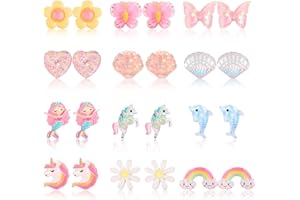 YADOCA 12 Paia Orecchini a Clip per Bambina, Farfalla Delfini Arcobaleno Fiore Sirena Orecchini Bambina Anallergici Gioielli Principessa Vestire per Ragazze Bambini