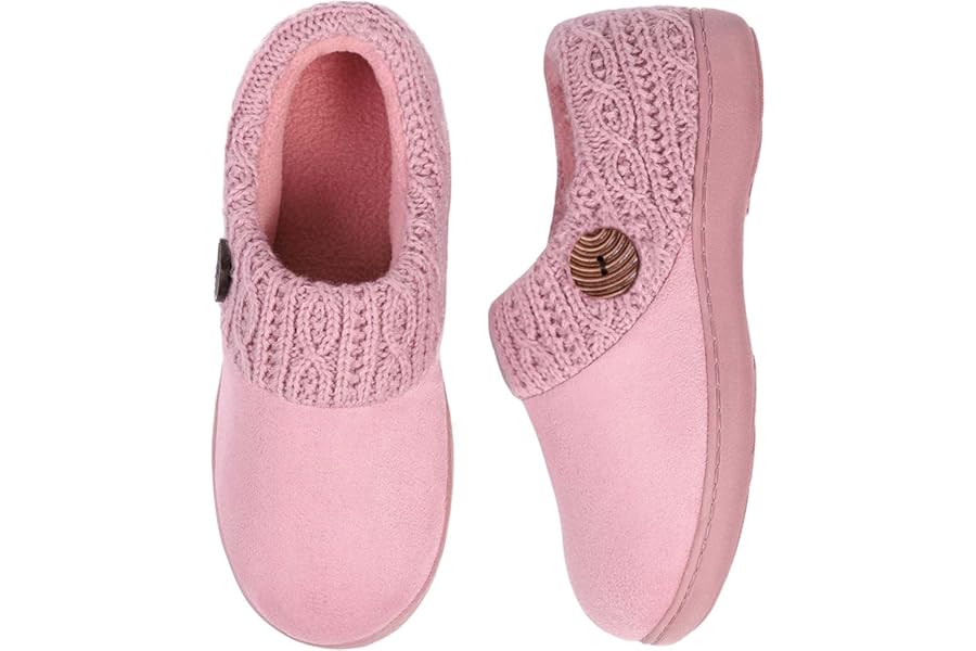 EverFoams Women's Microsuede Slippers Warm Comfy Memory Foam Indoor House Shoes with Knit Collar