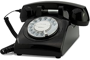 Opis 60s Cable: Das Retro-Telefon mit Wählscheibe, das nostalgische Wählscheibentelefon und Vintage Telefon mit Schnur für Klassische Anrufe in Schwarz