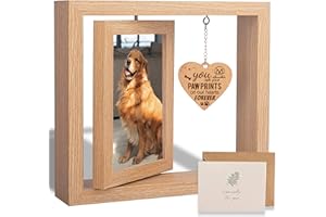GUANKE Dog Memorial Picture Frame - Dog Memorial Gifts, Pet Loss Gifts, Loss of Dog Sympathy Gift, Pet Memorial Gifts for Women. Wooden Rotating Pet Memorial Picture Frame 4 X 6