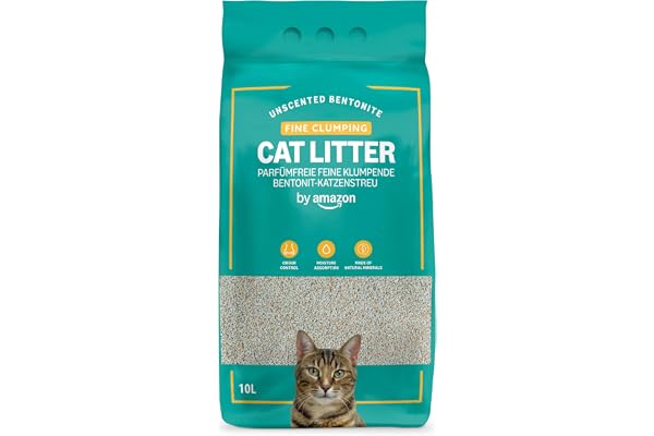 by Amazon Arenero Aglomerante Fino sin Perfume para Gatos, 10L (Paquete de 1)