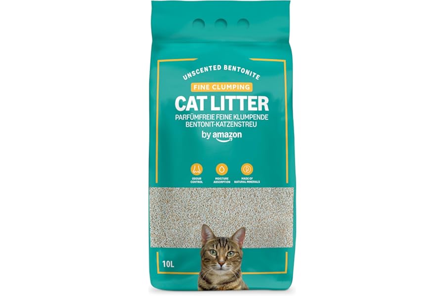 by Amazon Arenero Aglomerante Fino sin Perfume para Gatos, 10L (Paquete de 1)