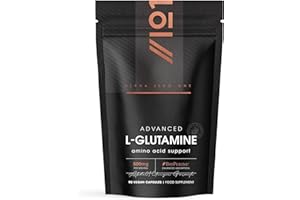 L-Glutamine 500mg with BioPerine® – 90 Vegan Capsules – Fermented Amino Acid Supplement - Resealable and Recyclable Pouch by Alpha01