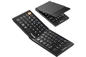 ProtoArc XK04 Foldable Bluetooth Keyboard, Portable Folding Keyboard with PU Leather Cover, Rechargeable Mini Wireless Travel Keyboards for Windows iOS Android Tablet Smartphone - Black