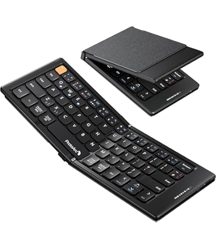 GEODMAER Foldable Bluetooth Keyboard, Portable Full-Size Foldable Keyboard with Large Touchpad, Numeric Keyboard, PU Leather, Wireless Travel Keyboard for Windows Android Mac