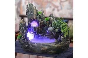 Futchoy Fontana Interna a Cascata LED Illuminazione RGB Cambia Colore per Desktop, Fontana da Tavolo Violet