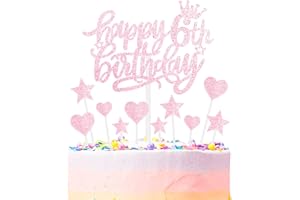 mciskin Pink Happy 6th Birthday Cake Toppers for Cake, Girls 6th Birthday Decorations,Personalised Cake Toppers for Girls,Glitter 6 Cake Topper Pink Cupcake Topper for Party Cake Decoration