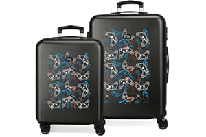 ROLL ROAD Gamers Jeu de valises Noires 55/65 cm Rigide ABS Fermeture à Combinaison latérale 91 6 kg 4 Roues Doubles Bagage à Main