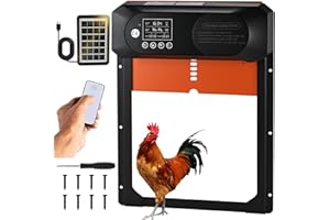 Automatische Hühnerklappe Solar, Cieex Größe Elektrische Hühnerklappe mit Timer, Wasserdicht LED Display, Lichtsensor, Fernbedienung, Auminum Solar Hühnerstalltür Intelligenter Einklemmschutz