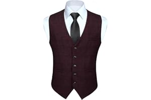 HISDERN Gilet da Abito da Uomo a Quadri Classico Elegante Panciotto Uomo in Cotone Formale Casual Scozzese Senza Maniche da Matrimonio con Tasche
