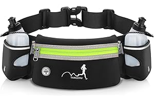 Auniq Trinkgürtel Laufen Hydration Band mit Wasser Flaschen (2 x 300 ml), Laufgürtel Gürteltasche Reflektierend Hüfttasche Bauchtasche Sport für Marathon Joggen Radfahren Reisen Outdoor (Grün)