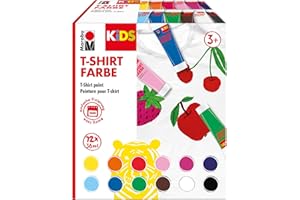 Marabu 0308000000011 - KiDS pintura para camisetas, pintura para tejidos para diseñar textiles, 12 x 36 ml, lavable hasta 60 °C después de fijada, para niños a partir de 3 años