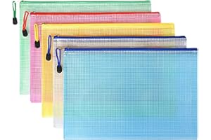 Crethink Large Clear Pencil Case Plastic Wallets,Clear File Bags Mesh Pencil Pouch (Yellow, Black, Blue, Green, Red, A5) (5)