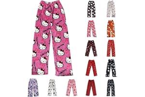 CHNNAMZU Pantalon Pyjama Femme Flanelle Bas de Pyjama Polaire Chaud et Doux Confort Cartoon Chat Anime Imprimé Kawaii Mode Décontracté Vêtements de Nuit Pantalons pour Maison Lounge