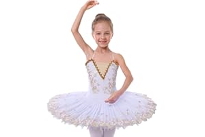 IBAKOM Mädchen Ballettkleid Spaghettiträgern Ballett Tanzkleid Schwanensee Spitze Perlen Camisole Trikot Turnanzug Tutu Kostüm Eiskunstlauf Tanzkleidung Ballerina Outfit