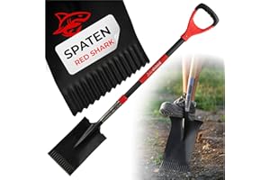 STREND PRO Spaten | Premium RedShark Gärtnerspaten | Eckige mit Fiberglasstiel | D Spatenstiel | Geradespaten für Garten mit Stabiler Stahlkopf |für Harte, steinige Böden|Wurzelspaten Gartenarbeit