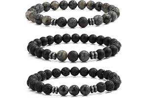 MengPa Mens Beaded Bracelets Matte Lava Rock Volcanic Stone Beads for Women Stretch Bracelet Fashion Jewelry